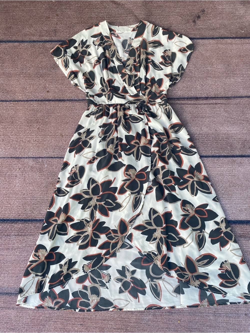 Momoni Italian made silk suplice tropical floral dolman sleeve dress small